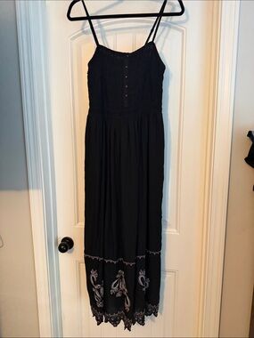Universal Thread Black Maxi Dress with Embroidered Hem